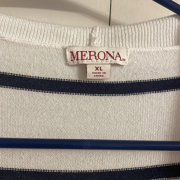Womens Merona Navy Blue and White Striped Cardigan. Size XL - Picture 3 of 6